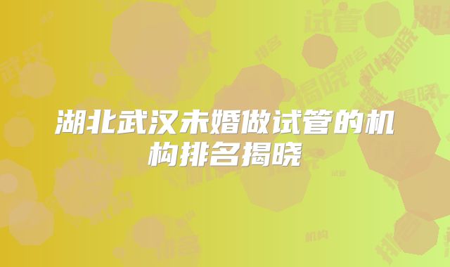 湖北武汉未婚做试管的机构排名揭晓