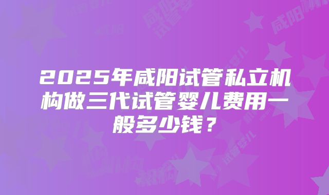 2025年咸阳试管私立机构做三代试管婴儿费用一般多少钱？