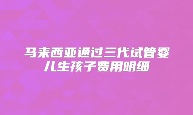 马来西亚通过三代试管婴儿生孩子费用明细