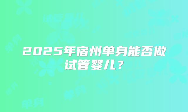 2025年宿州单身能否做试管婴儿？