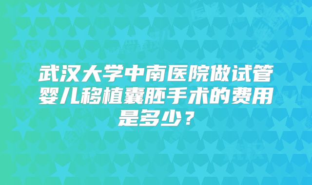 武汉大学中南医院做试管婴儿移植囊胚手术的费用是多少？