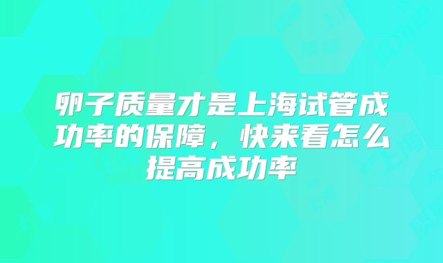 卵子质量才是上海试管成功率的保障,快来看怎么提高成功率