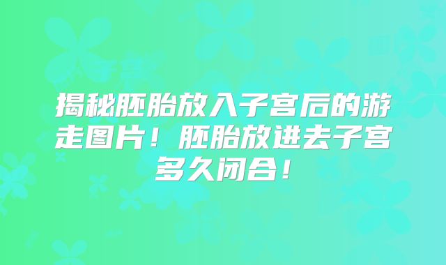 揭秘胚胎放入子宫后的游走图片!胚胎放进去子宫多久闭合!