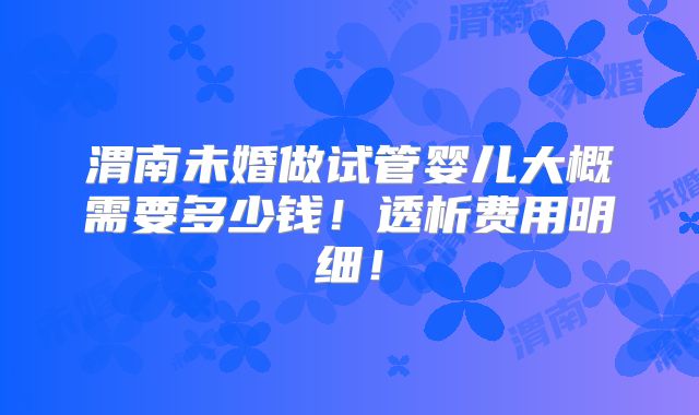 渭南未婚做试管婴儿大概需要多少钱!透析费用明细!