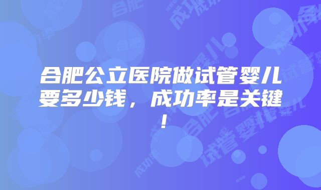 合肥公立医院做试管婴儿要多少钱，成功率是关键！