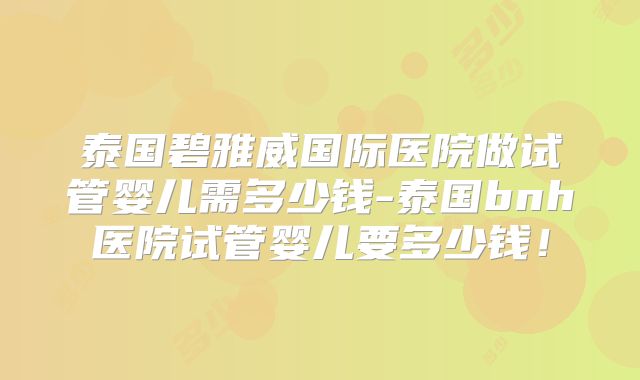 泰国碧雅威国际医院做试管婴儿需多少钱-泰国bnh医院试管婴儿要多少钱!