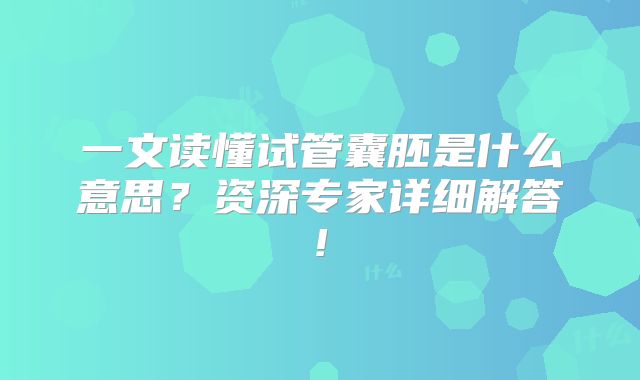 一文读懂试管囊胚是什么意思?资深专家详细解答!