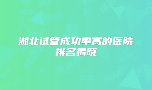 湖北试管成功率高的医院排名揭晓