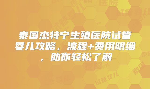 泰国杰特宁生殖医院试管婴儿攻略，流程+费用明细，助你轻松了解