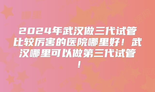 2024年武汉做三代试管比较厉害的医院哪里好!武汉哪里可以做第三代试管!