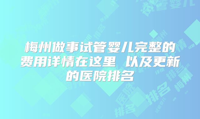 梅州做事试管婴儿完整的费用详情在这里 以及更新的医院排名