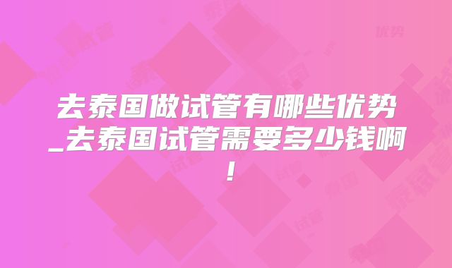 去泰国做试管有哪些优势_去泰国试管需要多少钱啊！