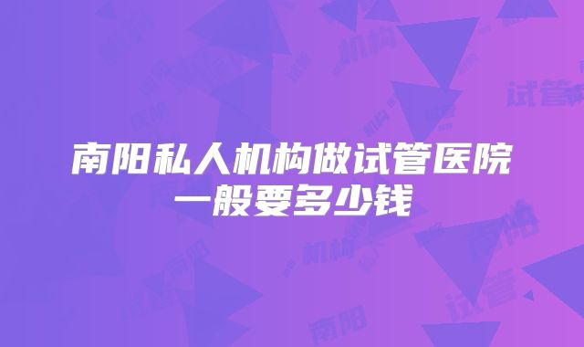 南阳私人机构做试管医院一般要多少钱