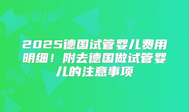 2025德国试管婴儿费用明细！附去德国做试管婴儿的注意事项