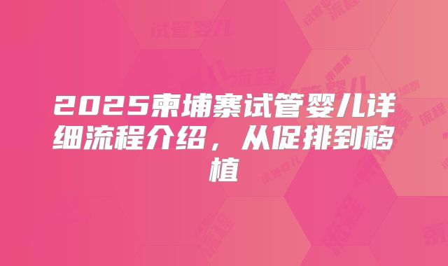 2025柬埔寨试管婴儿详细流程介绍,从促排到移植