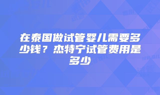 在泰国做试管婴儿需要多少钱？杰特宁试管费用是多少