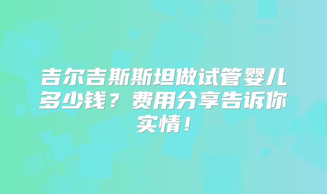 吉尔吉斯斯坦做试管婴儿多少钱?费用分享告诉你实情!