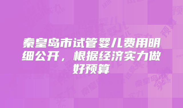 秦皇岛市试管婴儿费用明细公开，根据经济实力做好预算