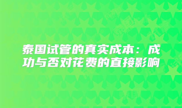 泰国试管的真实成本:成功与否对花费的直接影响