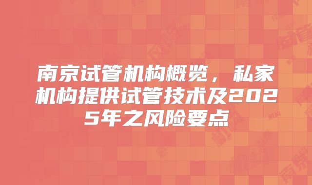 南京试管机构概览，私家机构提供试管技术及2025年之风险要点