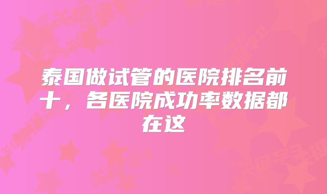 泰国做试管的医院排名前十,各医院成功率数据都在这