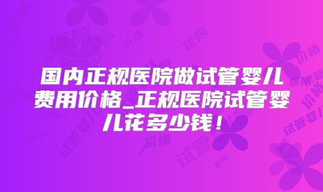 国内正规医院做试管婴儿费用价格_正规医院试管婴儿花多少钱!