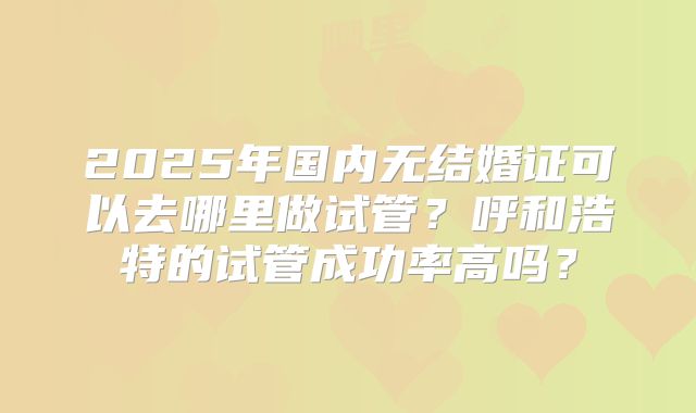 2025年国内无结婚证可以去哪里做试管？呼和浩特的试管成功率高吗？