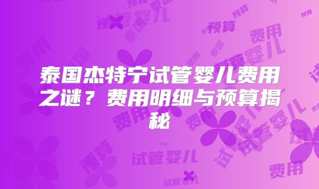 泰国杰特宁试管婴儿费用之谜?费用明细与预算揭秘