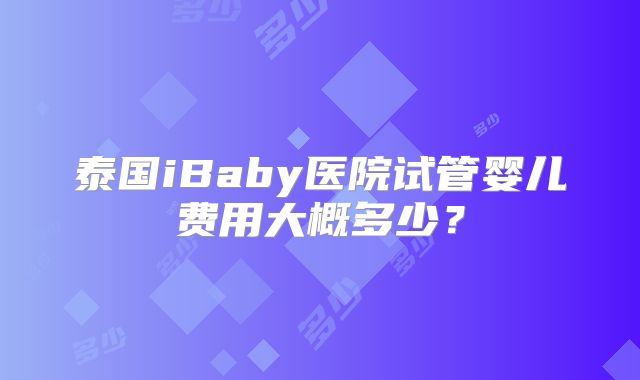 泰国iBaby医院试管婴儿费用大概多少？
