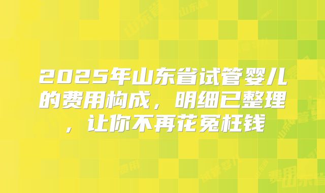 2025年山东省试管婴儿的费用构成,明细已整理,让你不再花冤枉钱
