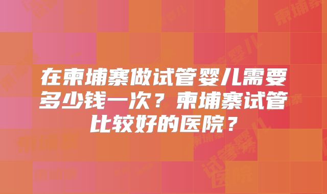 在柬埔寨做试管婴儿需要多少钱一次？柬埔寨试管比较好的医院？