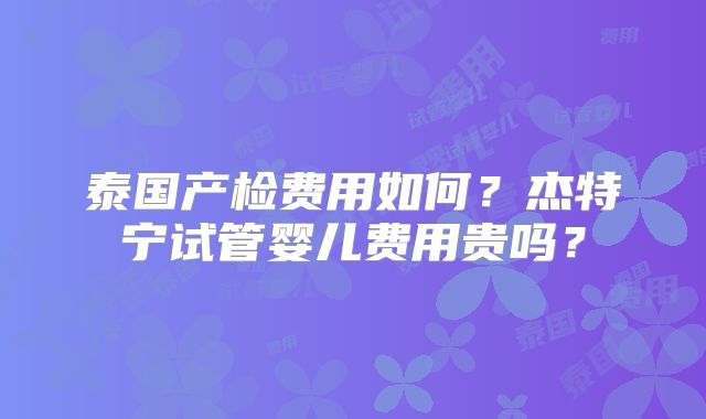 泰国产检费用如何？杰特宁试管婴儿费用贵吗？