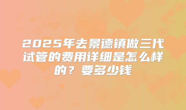 2025年去景德镇做三代试管的费用详细是怎么样的?要多少钱