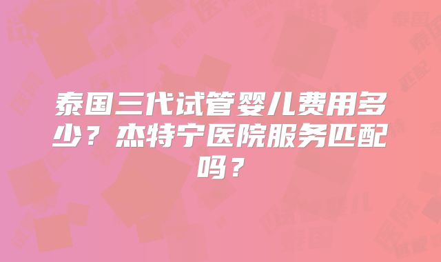 泰国三代试管婴儿费用多少？杰特宁医院服务匹配吗？