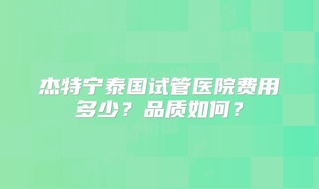 杰特宁泰国试管医院费用多少?品质如何?