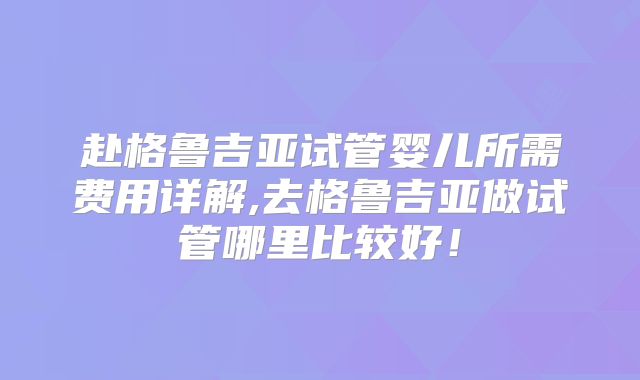 赴格鲁吉亚试管婴儿所需费用详解,去格鲁吉亚做试管哪里比较好!