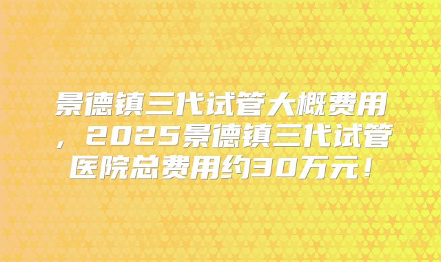 景德镇三代试管大概费用，2025景德镇三代试管医院总费用约30万元！