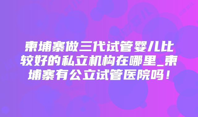 柬埔寨做三代试管婴儿比较好的私立机构在哪里_柬埔寨有公立试管医院吗!