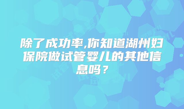 除了成功率,你知道湖州妇保院做试管婴儿的其他信息吗？