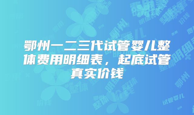 鄂州一二三代试管婴儿整体费用明细表，起底试管真实价钱