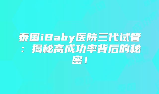 泰国iBaby医院三代试管：揭秘高成功率背后的秘密！