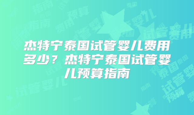 杰特宁泰国试管婴儿费用多少？杰特宁泰国试管婴儿预算指南