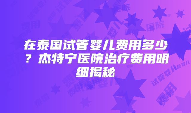 在泰国试管婴儿费用多少？杰特宁医院治疗费用明细揭秘