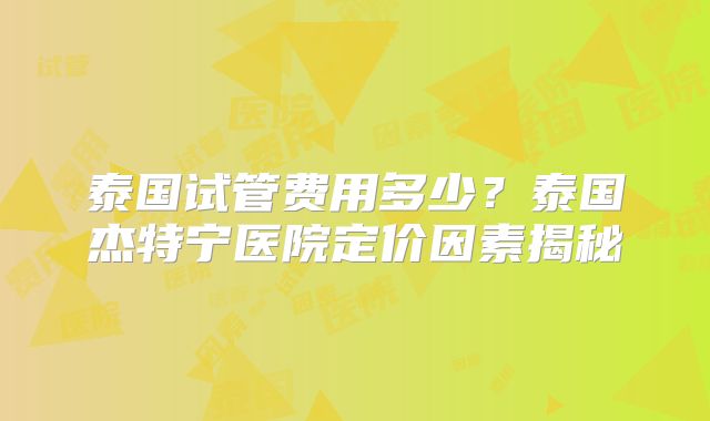泰国试管费用多少？泰国杰特宁医院定价因素揭秘