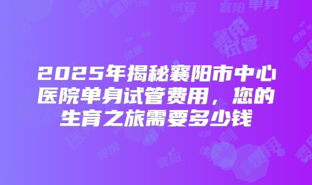2025年揭秘襄阳市中心医院单身试管费用,您的生育之旅需要多少钱