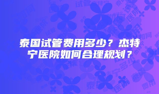 泰国试管费用多少?杰特宁医院如何合理规划?
