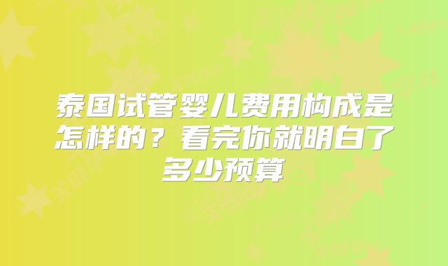泰国试管婴儿费用构成是怎样的？看完你就明白了多少预算