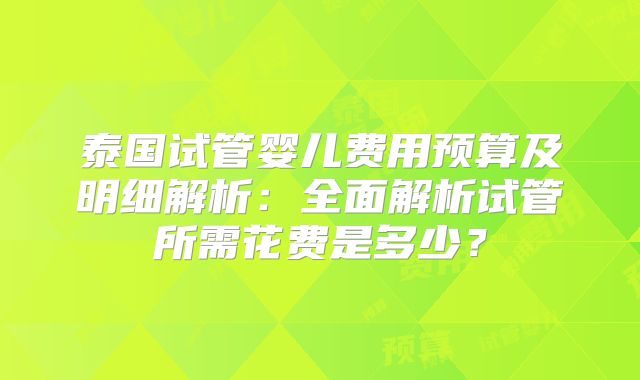 泰国试管婴儿费用预算及明细解析:全面解析试管所需花费是多少?