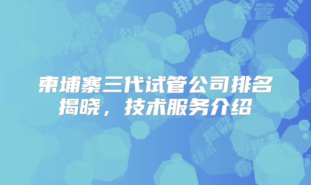 柬埔寨三代试管公司排名揭晓,技术服务介绍