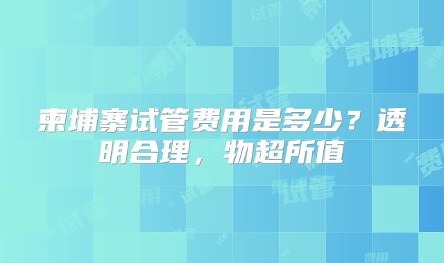 柬埔寨试管费用是多少?透明合理,物超所值